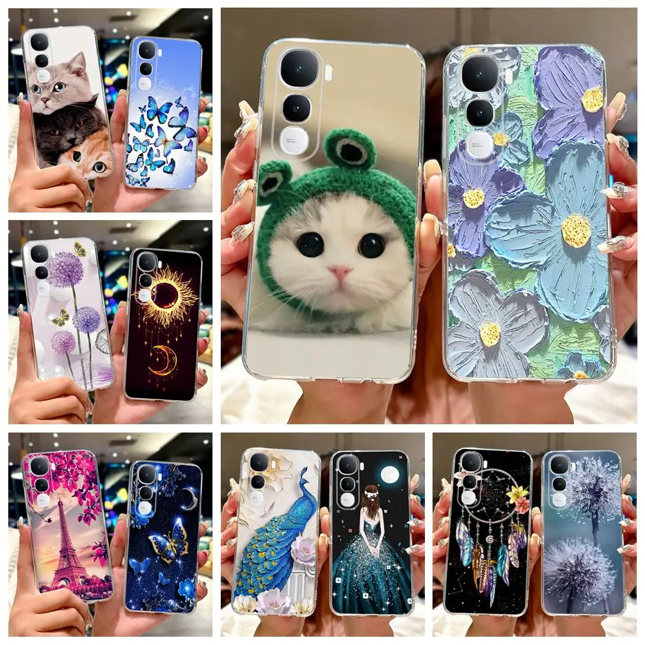 Para Vivo Y400 4G funda VivoY400 V2506 moda gato flores pintado funda de silicona suave funda de teléfono para Vivo Y400 Pro 5G Fundas bolsas