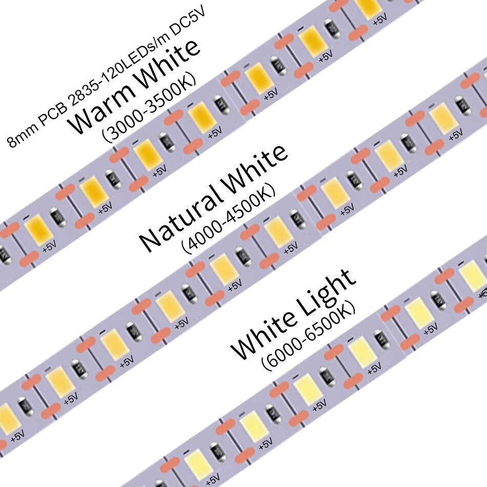 Tira de luces LED DC5V 2835 120LED/m, cinta de diodo de corte 1LED, luces superbrillantes, blanco cálido, Natraul, 5m/1 rollo, decoración del hogar - imagen 4