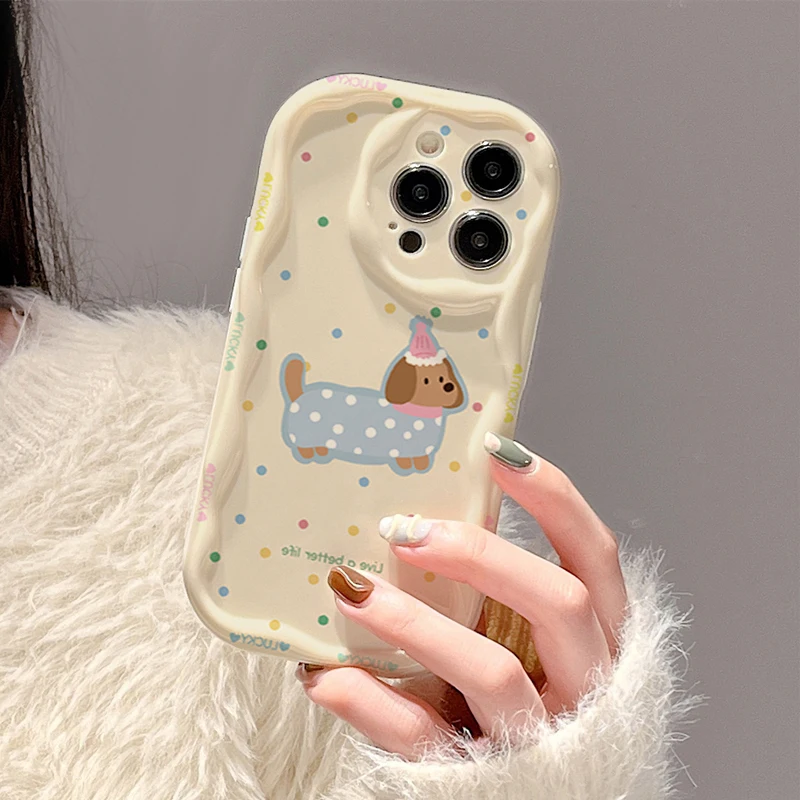 Funda de alta calidad para iPhone X XR/xsmax 11 12 13 14 15Pro Max Plus Series funda de teléfono Tpu con patrón de cachorro revestido de azul de lunares - imagen 4