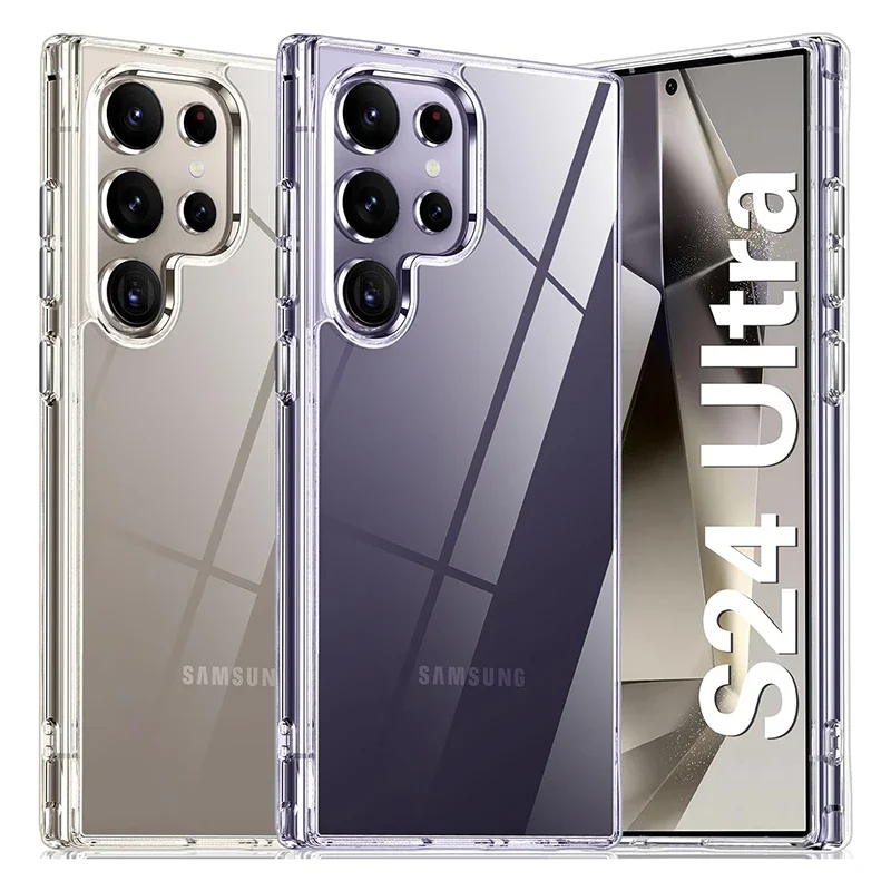 Hybird-funda de teléfono acrílica para Samsung Galaxy S24 S23 S22 Note 20 Ultra S21 S20 FE Plus, funda trasera suave de silicona transparente de lujo