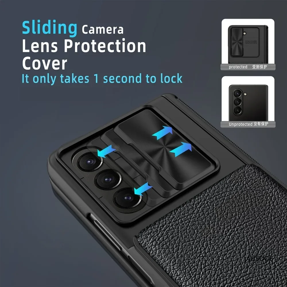 Funda con bisagra deslizante para cámara Samsung Galaxy Z Fold 6 Fold6 5 4, carcasa extraíble, billetera con ranura para tarjeta, pantalla frontal, cubierta de vidrio para teléfono - imagen 3