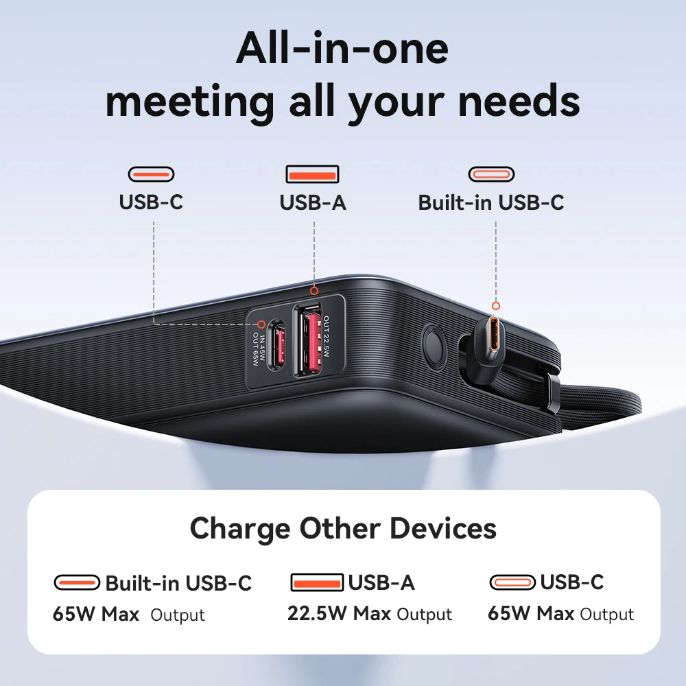 Banco de Energía Vention de 65W y 20000mAh con Cable USB-C Integrado, Cargador Portátil Rápido PD para Laptop, iPhone 17, Samsung S25, S24 - imagen 5