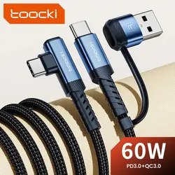 Toocki Cable USB-C Acodado 60 W para Carga Rápida