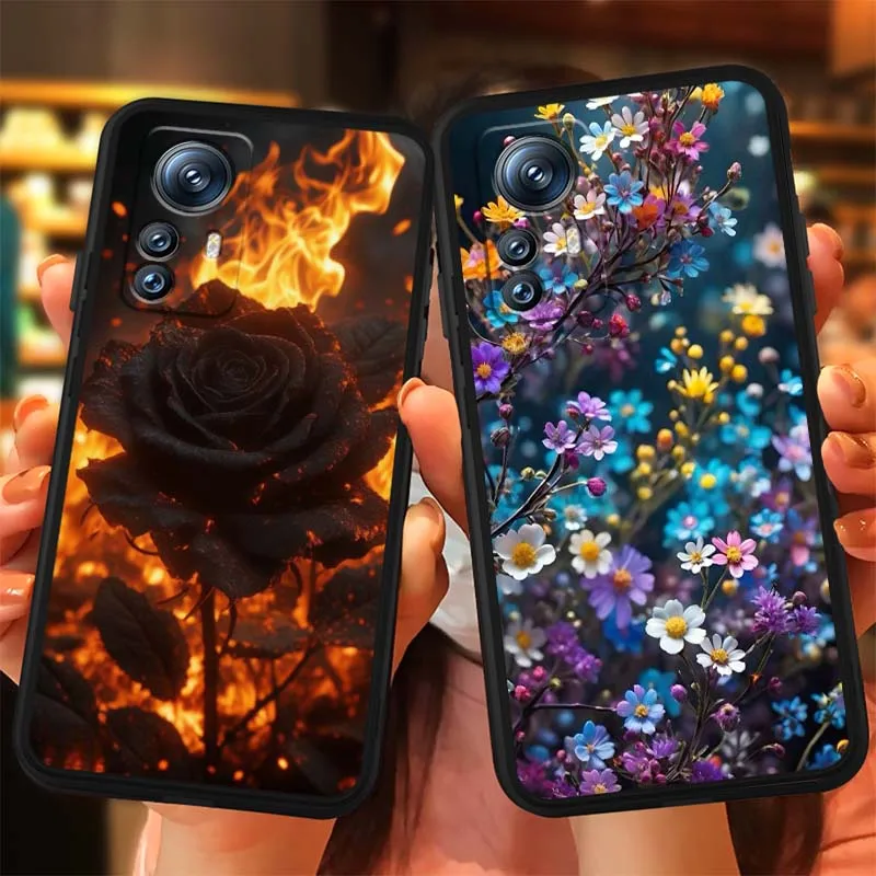 Funda de teléfono artística con diseño de mariposa y rosa para Xiaomi Mi 15 14 13 13T 12 12T 12S 11 11i 11T Pro Ultra Lite 5G, funda suave negra - imagen 3