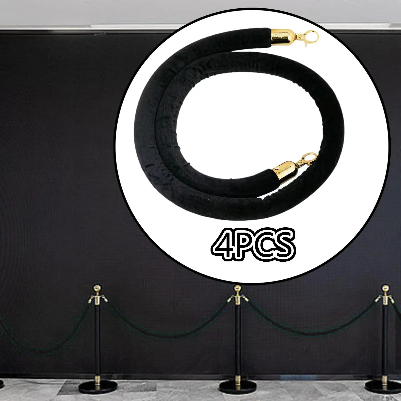 4x barreras de seguridad de control de multitudes de cuerda de estañón de terciopelo para postes de cola VIP negro - imagen 4
