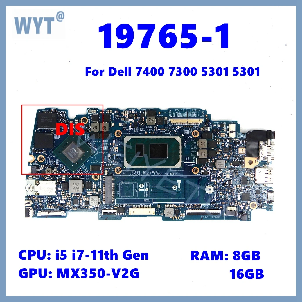 Placa base para ordenador portátil 19765-1 con CPU i3 i5 i7-11th Gen 8GB/16GB RAM para Dell Inspiron 7400 7300 5301 Vostro 5301 - imagen 2