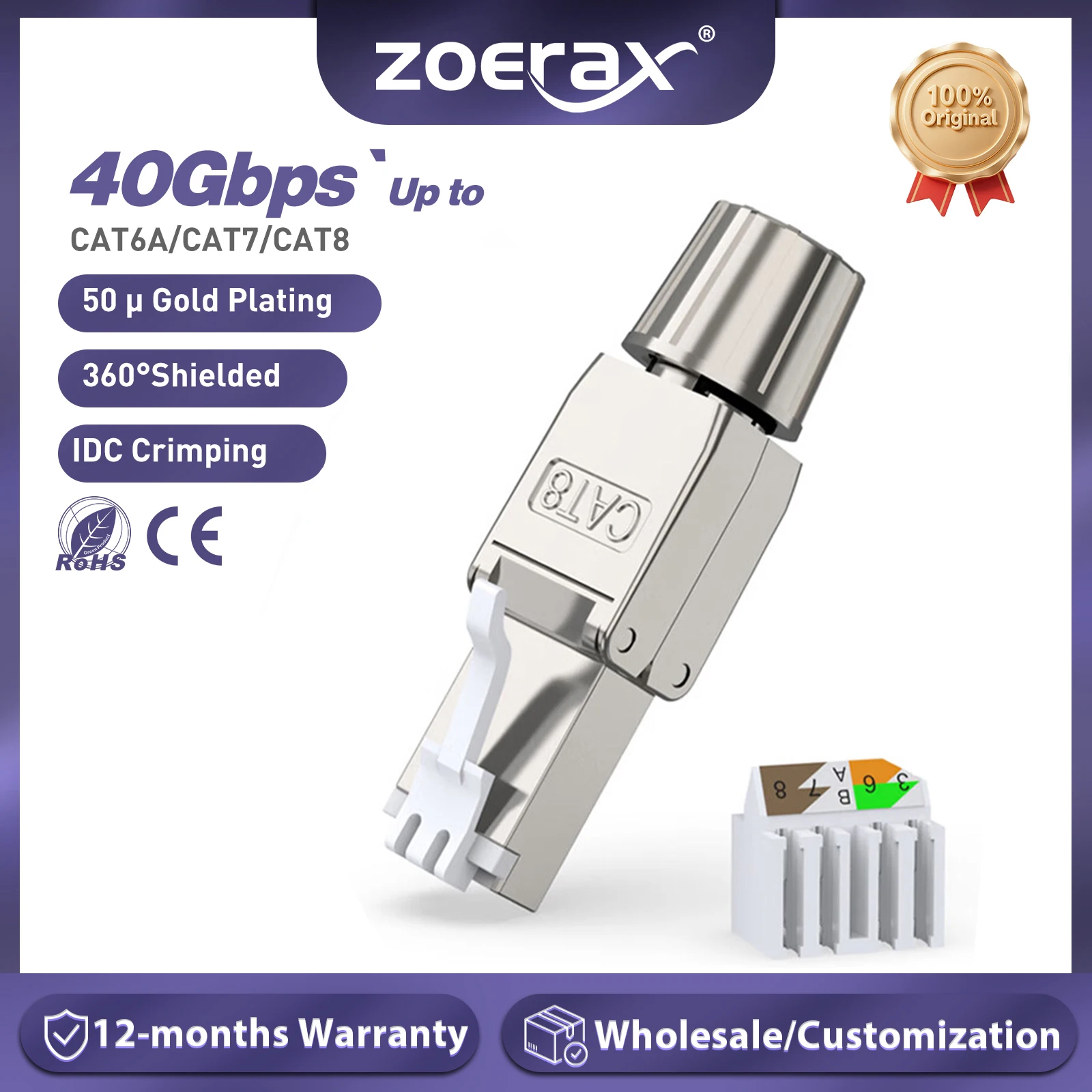 ZoeRax RJ45 Cat6A Cat7 Cat8 conector gratuito de herramientas enchufe Modular de campo Ethernet blindado reutilizable 2000MHz 40Gbps Cable LAN 22-26AWG - imagen 2