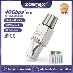 ZoeRax Conector RJ45 Cat 8 blindado de campo reutilizable