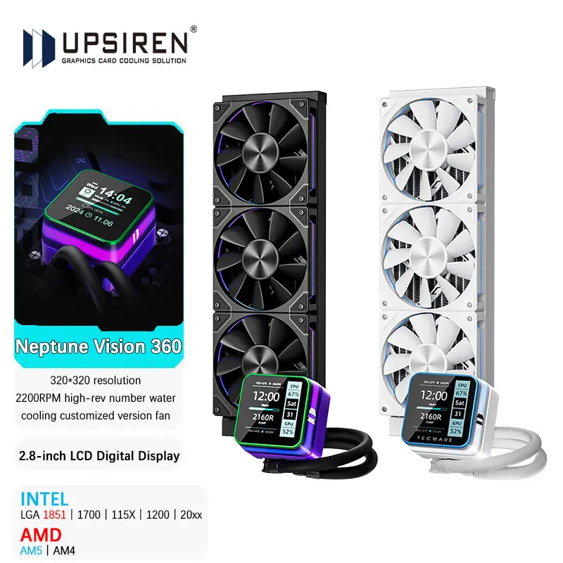 UPSIREN Neptune Vision 360 360MM refrigeración por agua todo en uno pantalla Digital LCD de 2,8 pulgadas compatible con LGA1851/1700/115X AMD AM5/AM4
