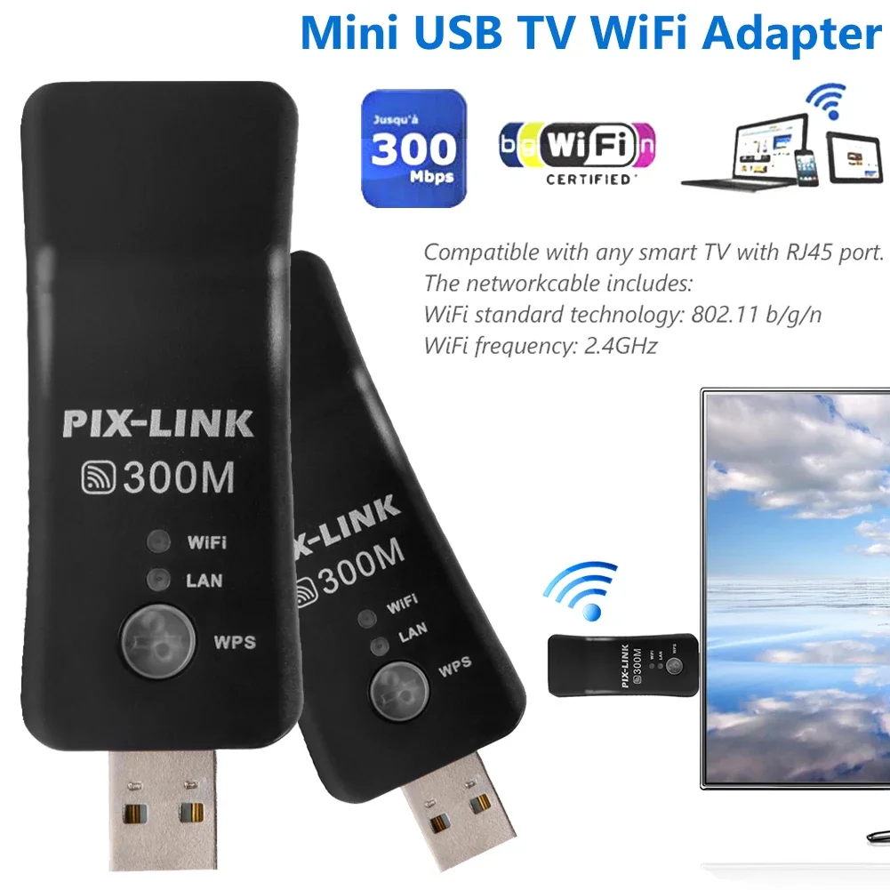 USB TV WiFi Dongle Adapter 300Mbps Universal Wireless Receiver Network Card RJ45