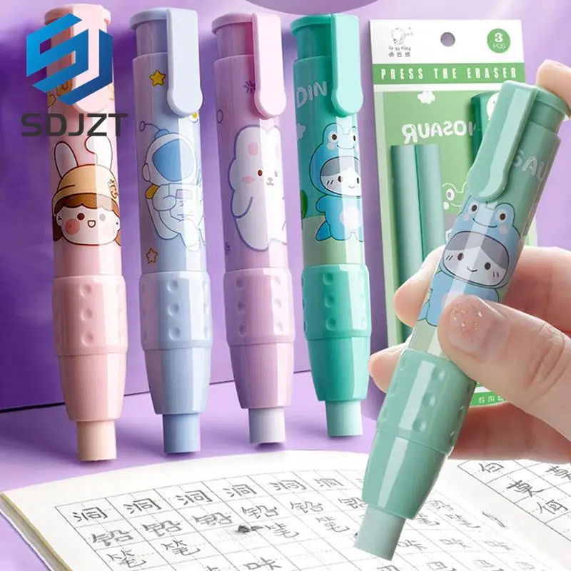 Goma de borrar de dibujos animados para niños, borrador de goma reemplazable, con núcleo de goma para estudiantes, regalos de oficina