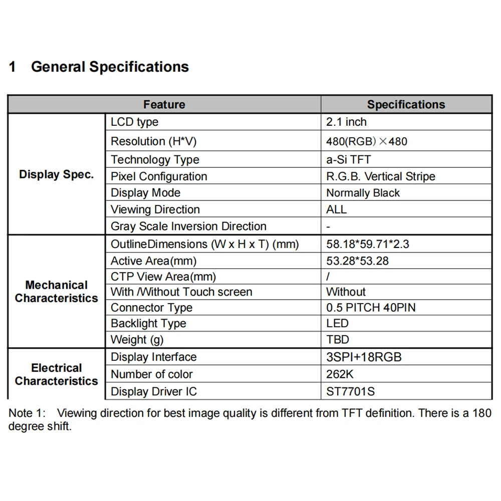 Módulo de pantalla LCD TFT de 2,1 pulgadas para pantalla redonda de hogar inteligente 480*480 3SPI 18RGB ST7701S interfaz IC SPI 0,5 paso 40 pines - imagen 2