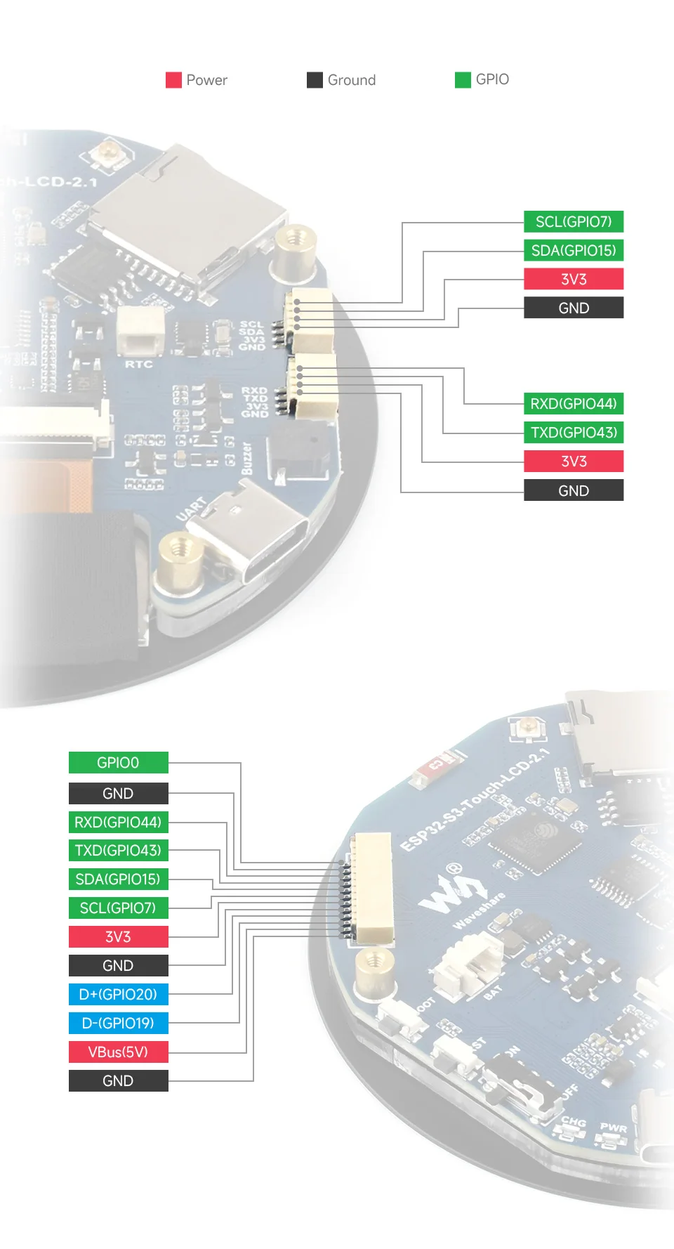 Placa de desarrollo de pantalla táctil redonda de 2,1 pulgadas, chip de ESP32-S3 WiFi/BLE5 a bordo, sensor de seis ejes QMI8658 - imagen 3