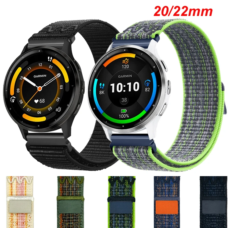 Bucle de nailon bordado de 20 a 22mm para Garmin Venu 3 2 SQ2 banda deportiva para Garmin Forerunner 55 158 165 965 745 265 255 música activa 5