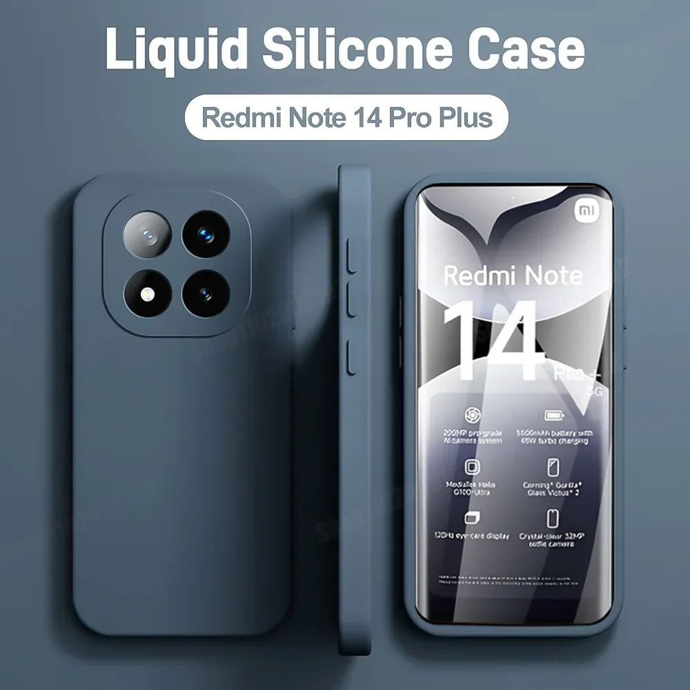 Funda blanda de silicona líquida para Xiaomi Redmi Note 14 Pro Plus Redmi Note 14, funda protectora a prueba de golpes para teléfono