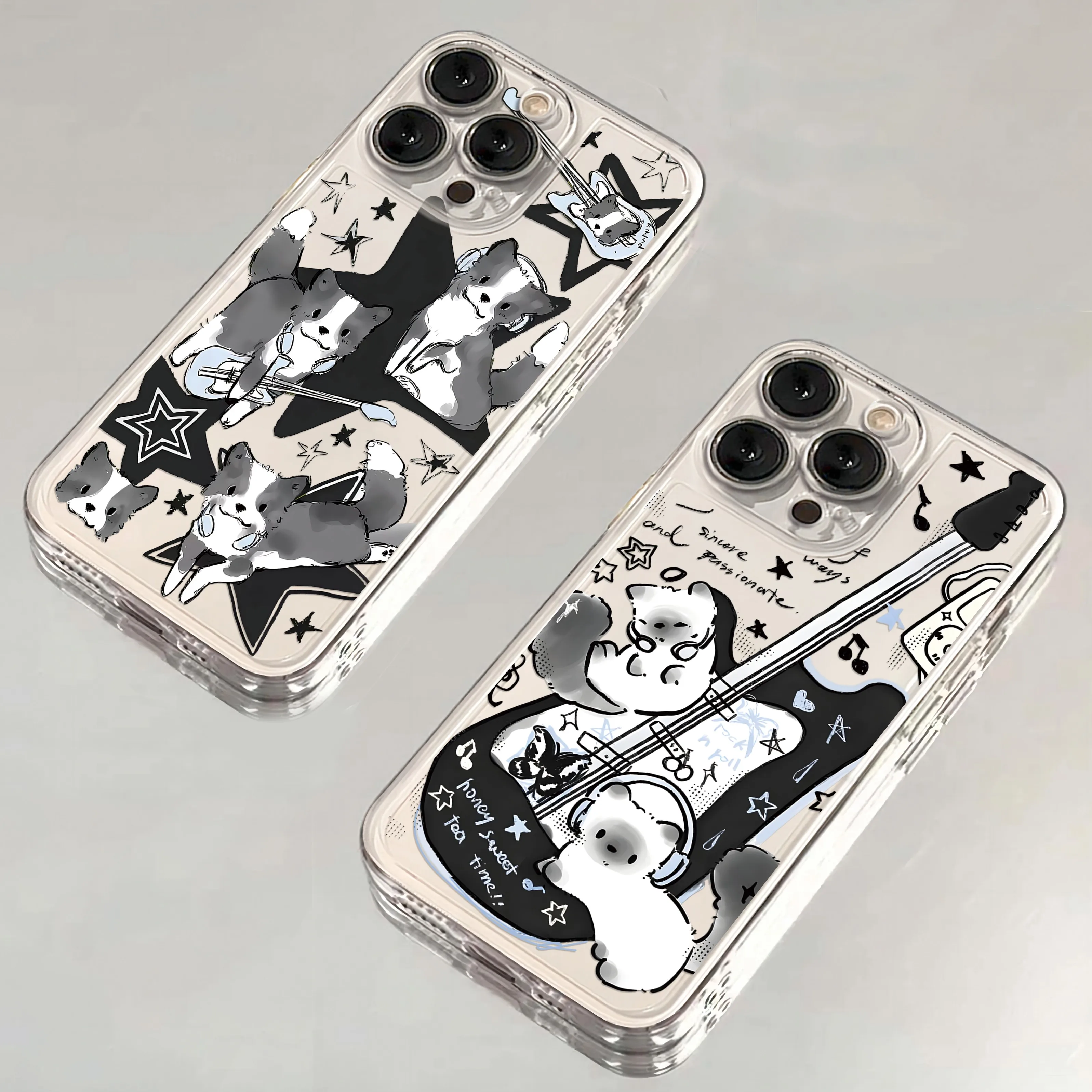 Funda transparente de gato con música y guitarra negra para Samsung A73 A72 A71 A55 A52 A51 A50 A35 A33 A32 A31 A30 A24 A23 A22 A13 A12 A05 5G