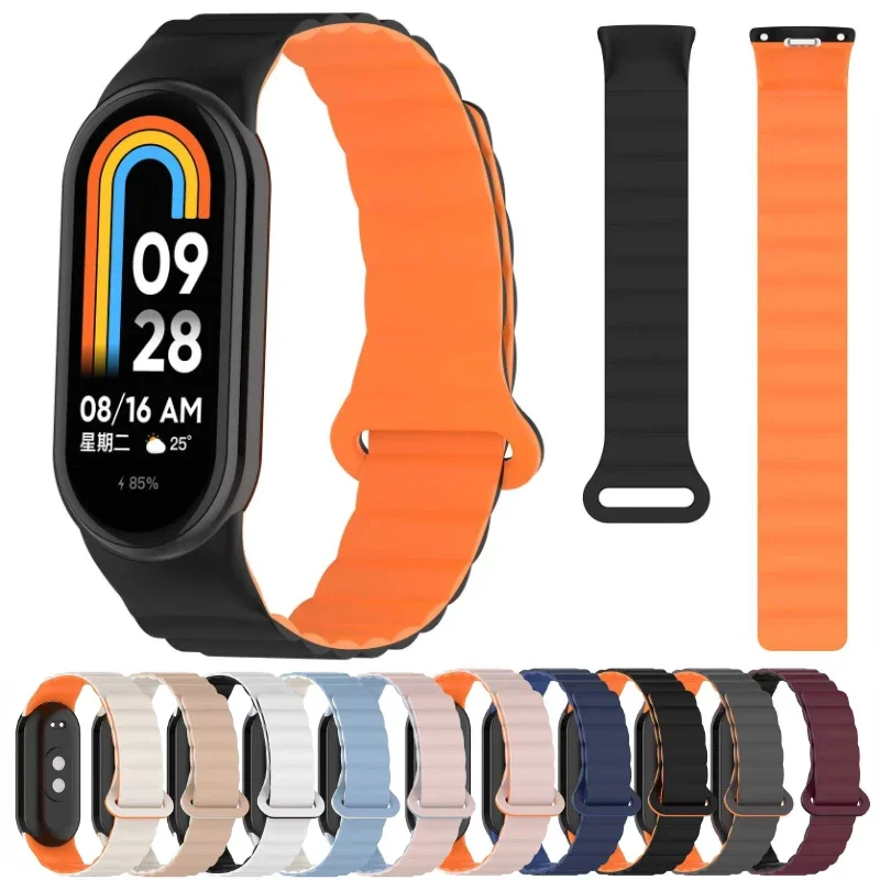 Correa de silicona con bucle magnético para Xiao Mi Band 8 9, pulsera deportiva de doble Color para Xiao Mi Band 9 8, Correa NFC - imagen 2