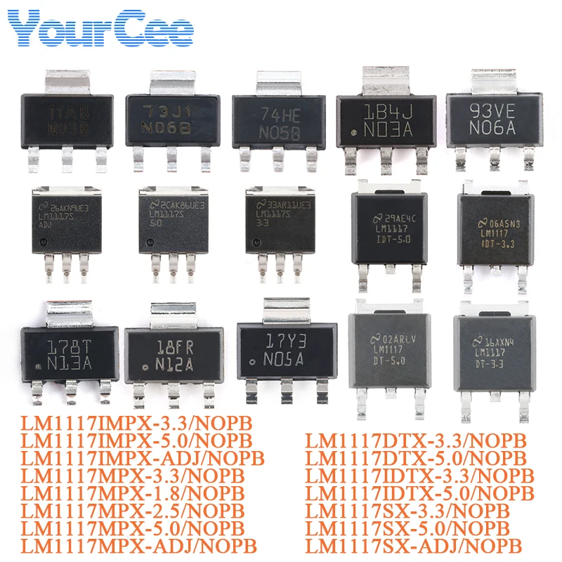 5 uds LM117IMPX-ADJ/NOPB 3,3 LM117 LM117IMPX LM1117DTX LM1117SX SOT-223 estabilización de voltaje lineal diferencial de baja presión