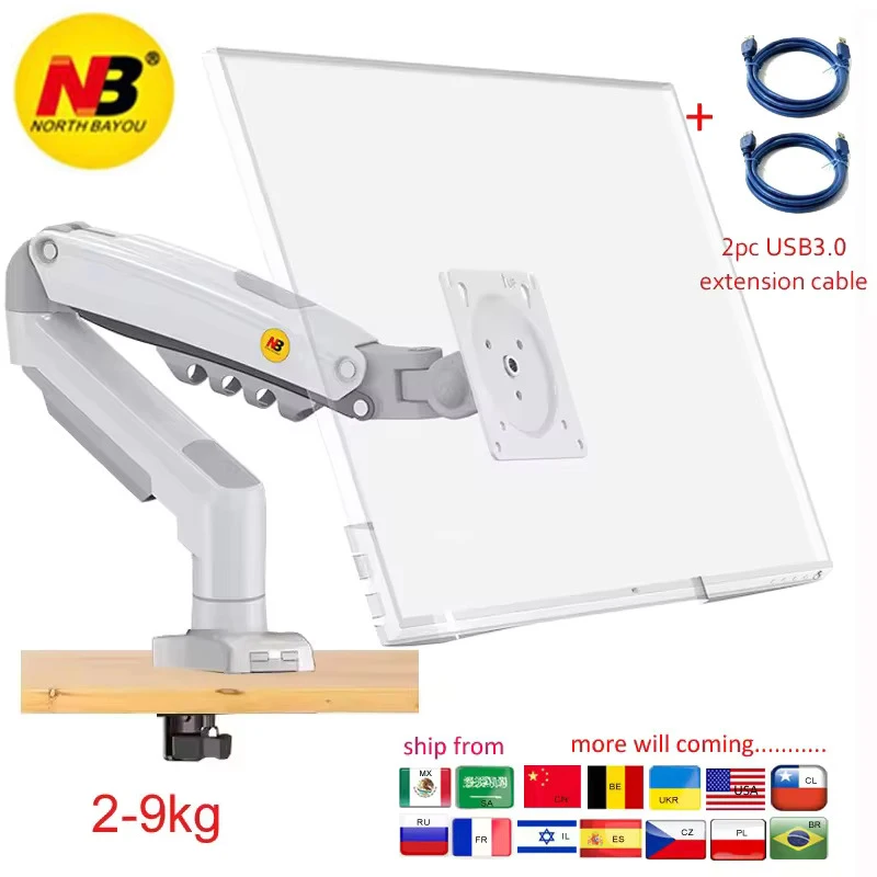 NB F80 17 "-30" LCD LED Monitor brazo soporte de escritorio soporte de pantalla resorte de Gas movimiento completo puntal de Gas Flexi 2-9kg abrazadera blanca USB - imagen 2