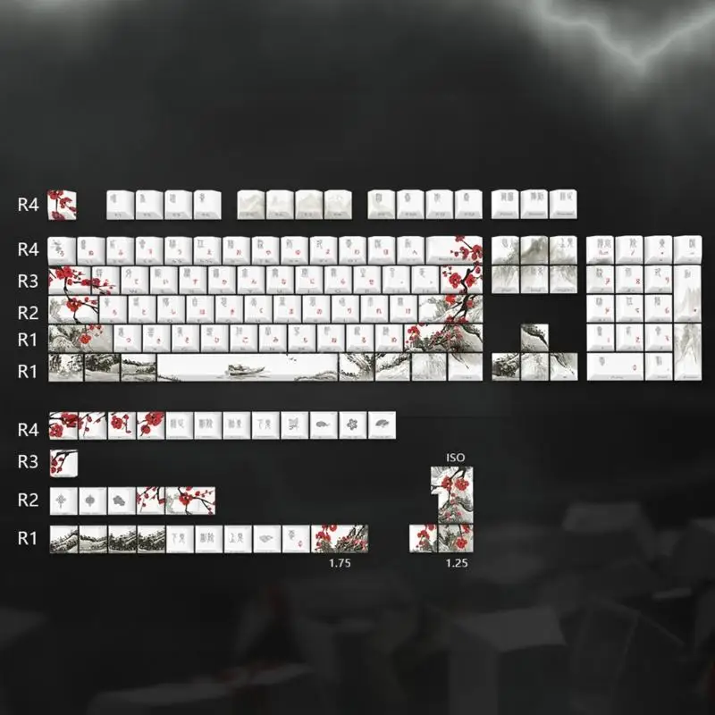 Teclas CherryProfile PBT DYESUB 135 teclas, teclas con flor ciruelo, teclas japonesas rusas coreanas para videojuegos, DIY - imagen 5
