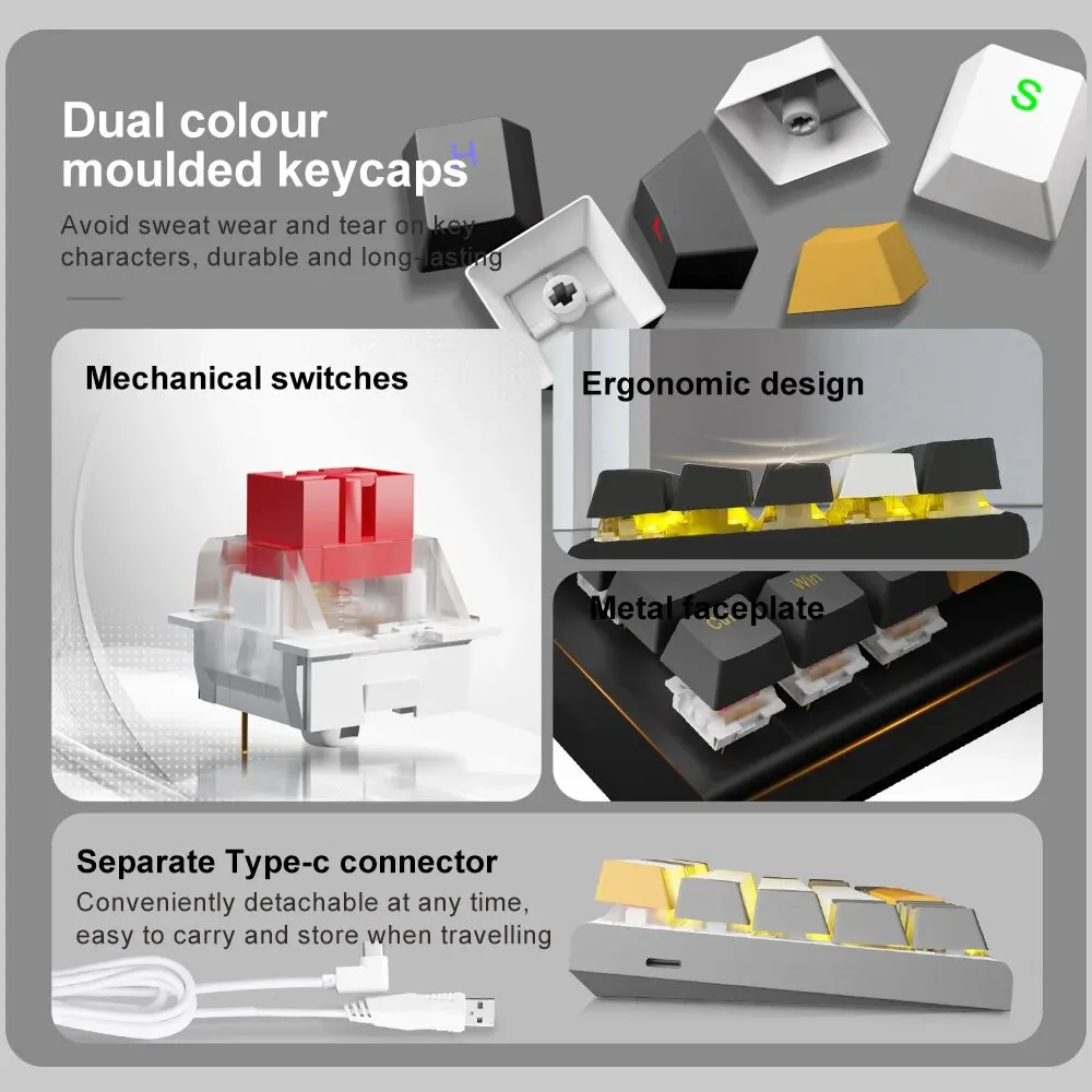 Teclado mecánico E-YOOSO Z11 con cable USB para juegos, interruptor rojo, 61 teclas, ruso, brasileño, portugués, para ordenador, PC y portátil - imagen 2