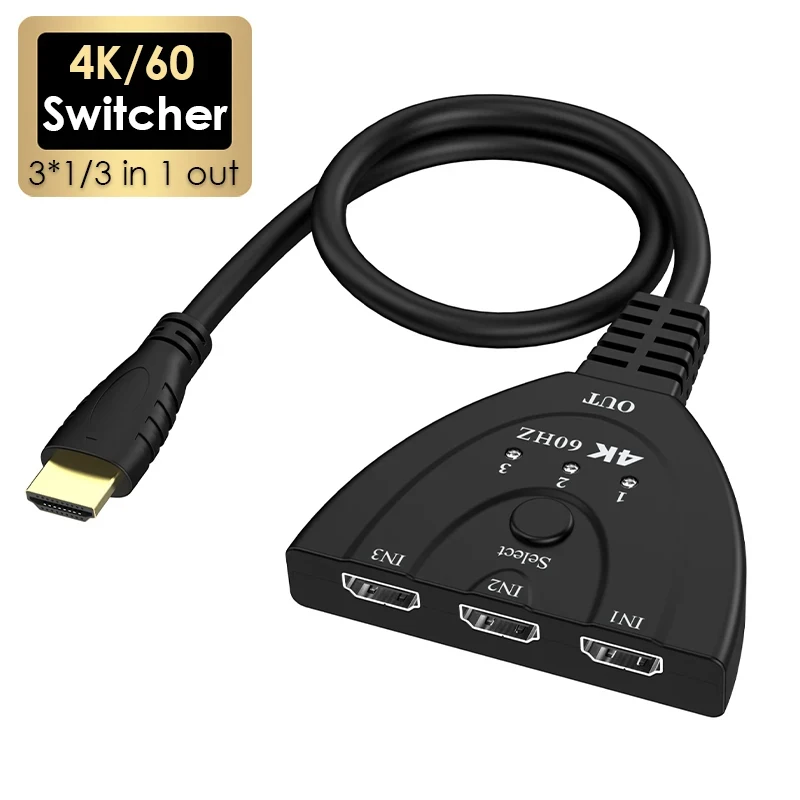 Conmutador HDMI 3 Puertos 4K 60Hz Mini Switch PS4 Xbox HDTV - imagen 5