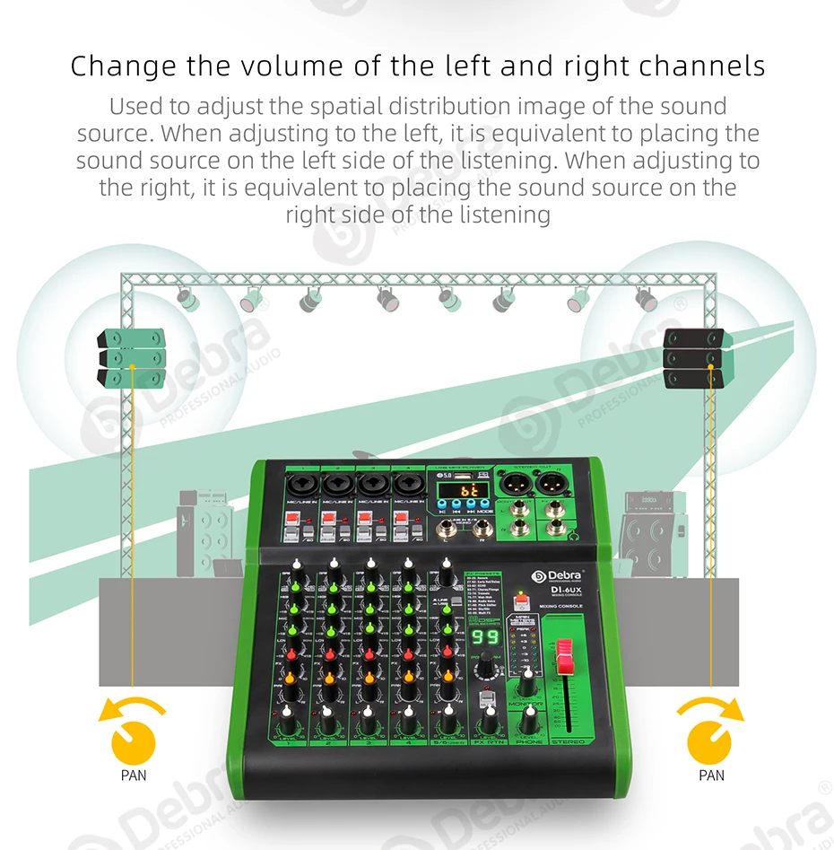 Mezclador de Audio Debra, consola de DJ con efecto Digital 99DSP, alimentación fantasma de 48V, USB MP3 para grabación de Karaoke y PC - imagen 5