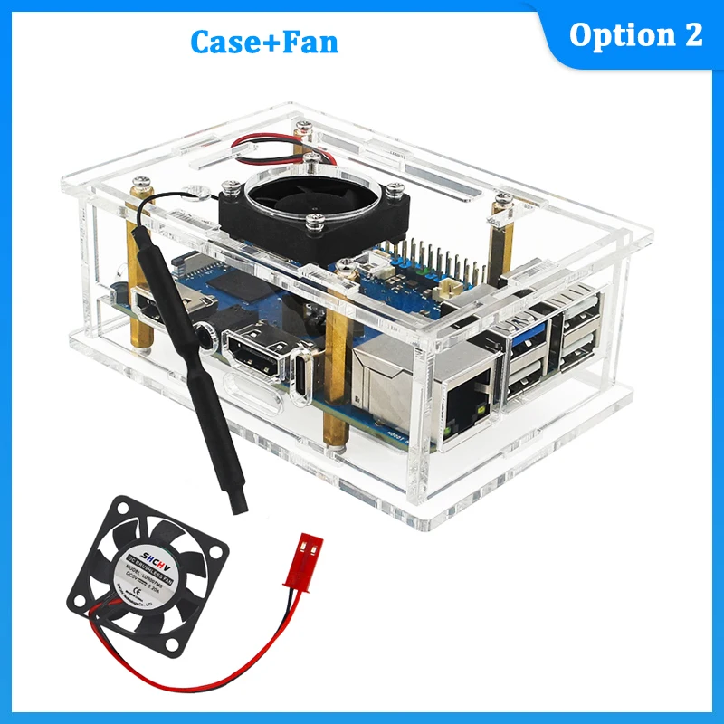 Carcasa acrílica Orange Pi 5 Pro, carcasa protectora de refrigeración activa, ventilador de refrigeración opcional/antena para Orange Pi 5 Pro - imagen 4