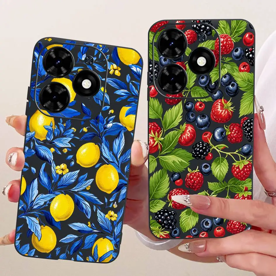 Funda para Tecno Spark 20 20C Go 2024, funda BG6 KJ5 KJ5n BG7n BG7, Fundas de silicona negra suave con flores a la moda para parachoques Tecno Pop 8 - imagen 3