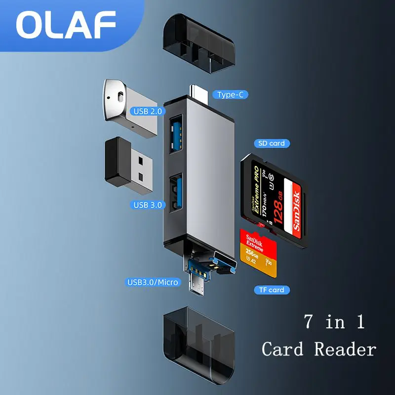 Lector de tarjetas 7 en 1 OTG USB3.0/Micro a SD TF unidad Flash USB adaptador de lector de memoria USB tipo c lectura de tarjetas multifunción otg