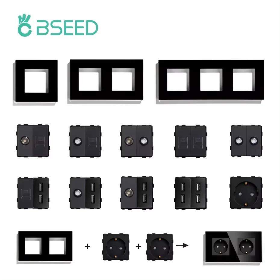 BSEED UE Panel de vidrio y enchufe USB CAT5 RJ45 PC TV ST piezas de función DIY tomas de corriente combinación libre montado en la pared - imagen 2