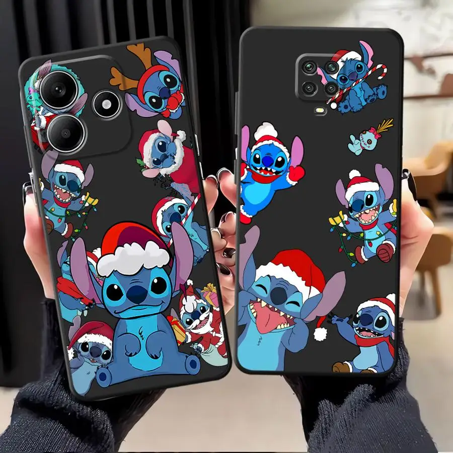 Funda bonita de Navidad Stitch para Xiaomi Redmi Note 9 10 11 12 Pro 12s 13 14 Pro Plus 7 8 9S 11s 10S funda de teléfono suave negra