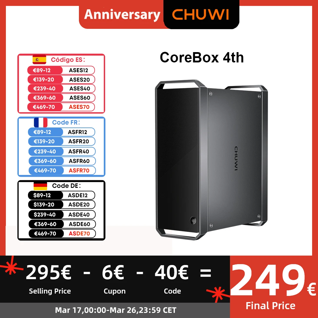 CHUWI CoreBox 4th Intel Core i3-1215U PC para juegos Intel UHD Gráficos 8K Decodificación 16GB LPDDR5 512GB SSD WIFI 6 Windows 11 Computadora