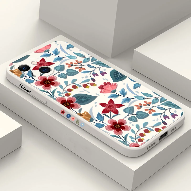 Bonitas flores cuadradas funda de teléfono de silicona para iPhone 15 Pro Max 14 13 12 11 XS X XR 7 8 Plus 15 cubierta de parachoques suave mate a prueba de golpes