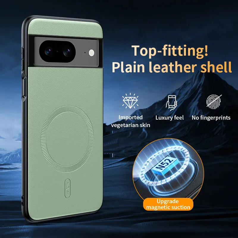 Para Pixel 8 funda protectora de cuero magnética para Google Pixel 8 antihuellas antideslizante PC + TPU