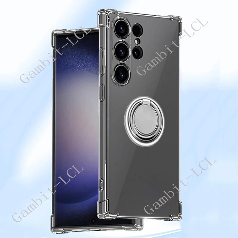 Soporte de anillo trasero para Samsung Galaxy S24 Ultra S23 S22 Ultra SM-S928B, funda de teléfono de silicona suave TPU Original a prueba de golpes