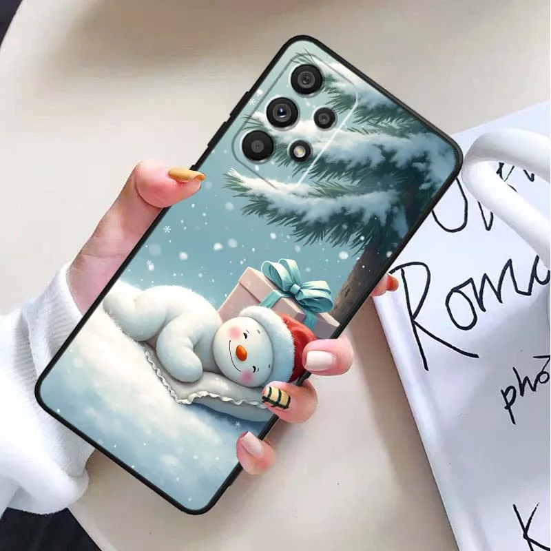 Patrón de muñeco de nieve de invierno para Samsung Galaxy A11 A12 A13 A14 A15 A16 A20E A20S A21 A21S A22 A23 funda de teléfono negra - imagen 4