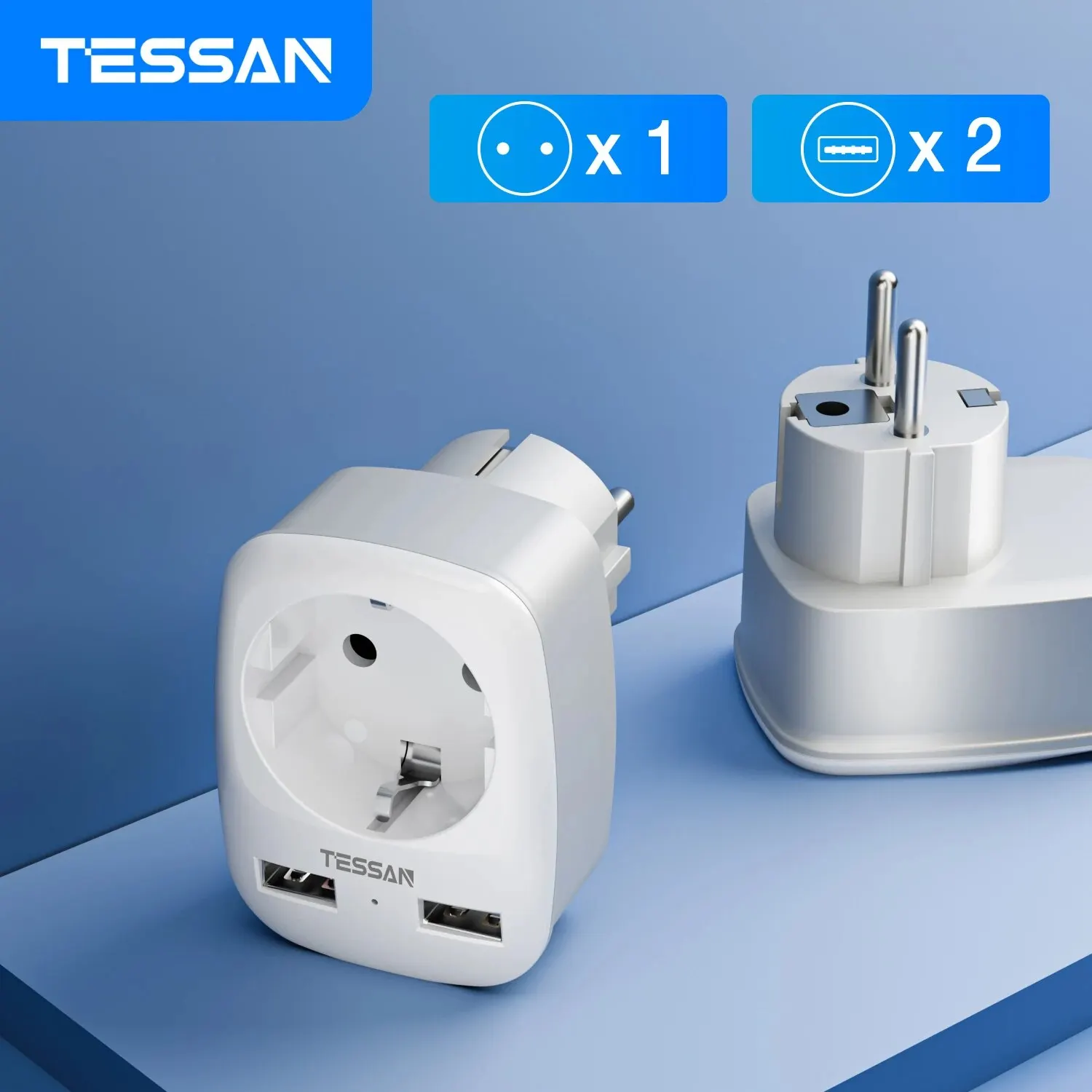 Extensor de enchufe de pared TESSAN EU con 1 enchufe de CA y 2 puertos USB Adaptador de 5V 2.4A Cargador de enchufe 3 en 1 para viajes en casa - imagen 2