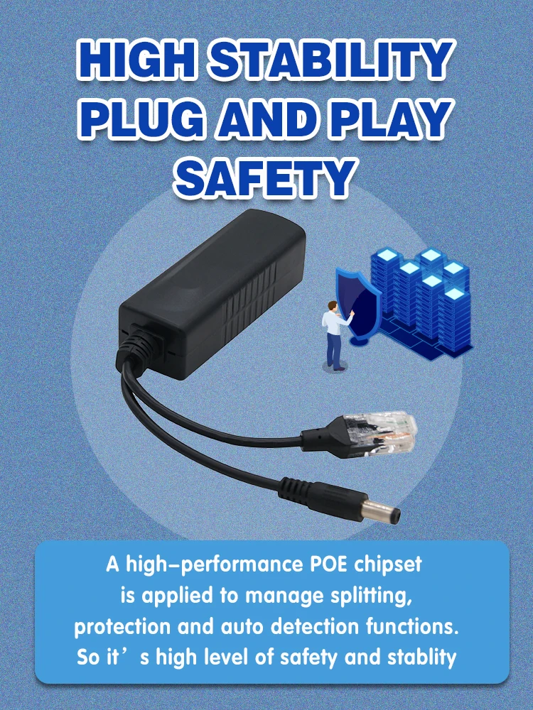 Divisor POE Gigabit para puertos de interruptor, cámaras IP CCTV, 48V a 12V, 2,5a, 30W, 15W, Gibabit, 1000mbps, RJ45 a DC, fuente de alimentación - imagen 4