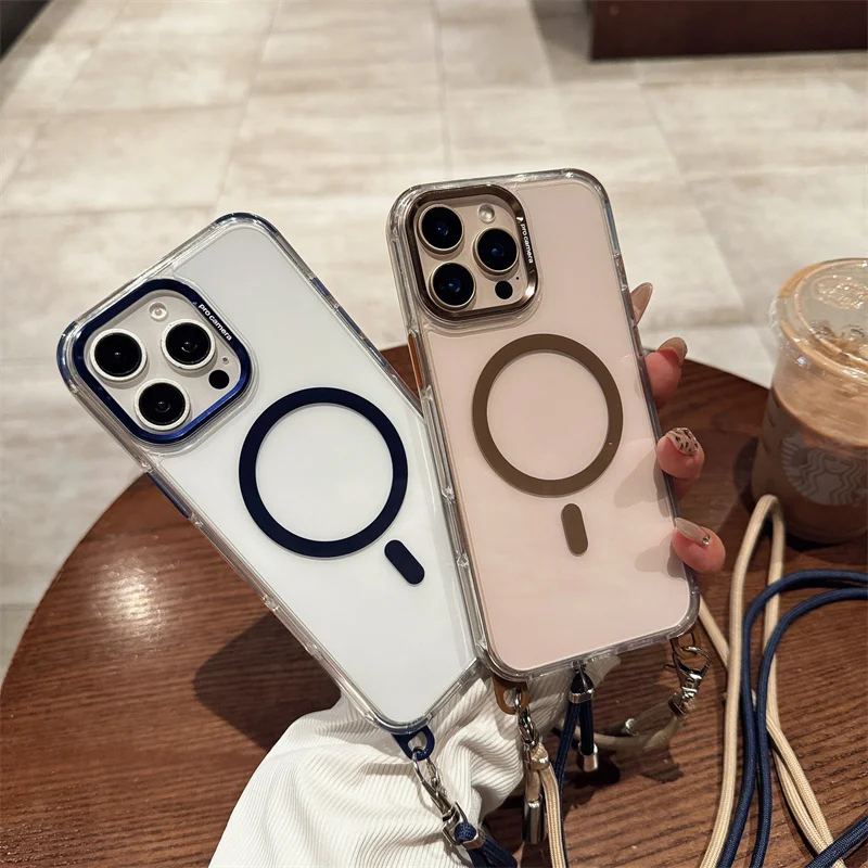 Funda de teléfono 2 en 1 con cuerpo cruzado magnético a la moda para iPhone 16 15 14 13 12 11 Pro Max Plus para funda protectora MagSafe a prueba de golpes