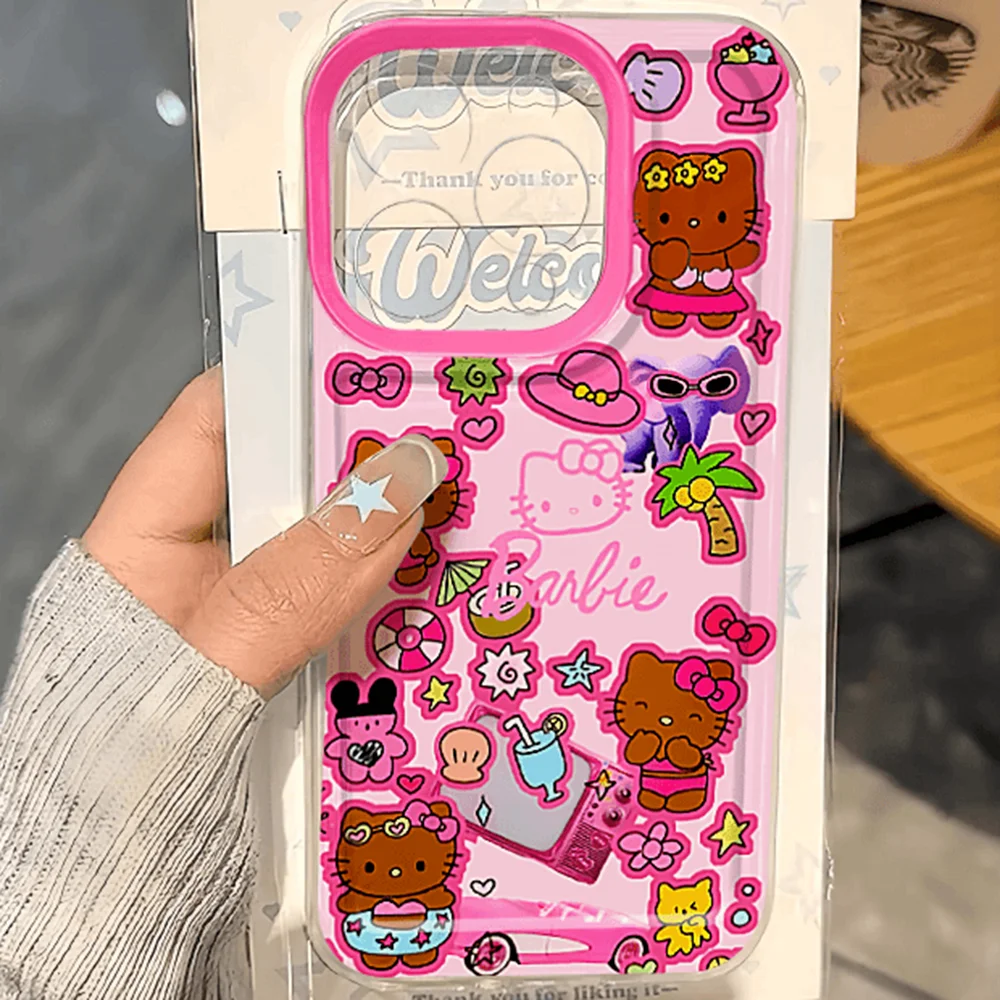 Funda de teléfono Kawaii Hellokitty, carcasa transparente para IPhone 11, 12, 13, 14, 15, 16 Pro Max, Mini, X, Xs, XR, 7, 8 Plus, Se2020