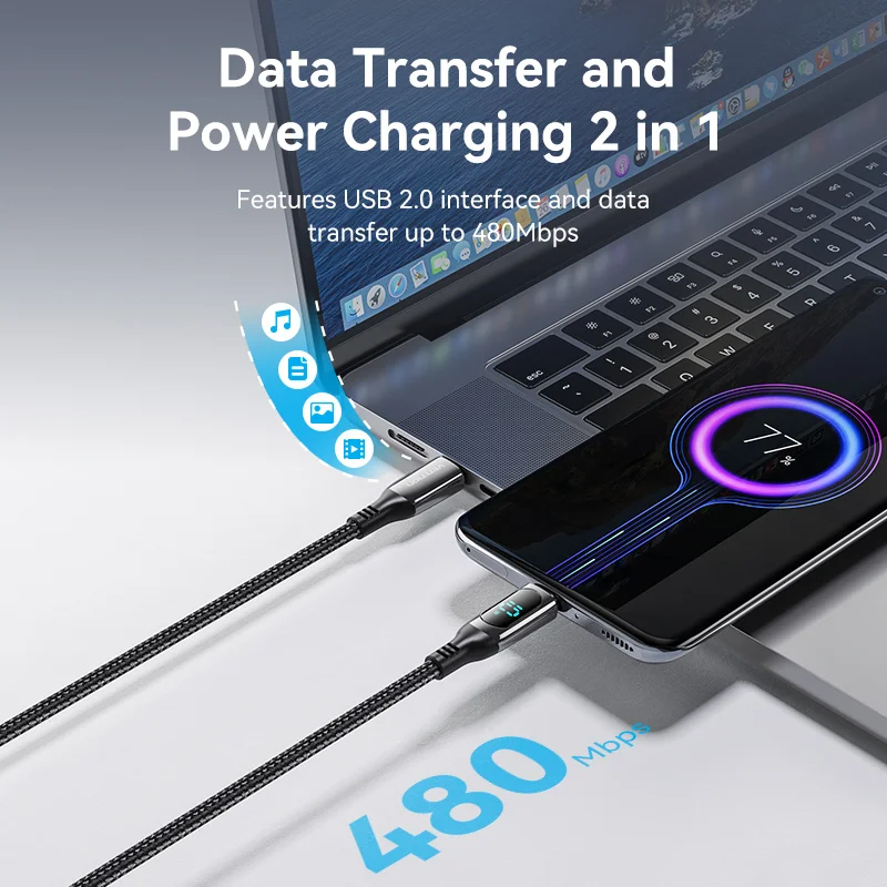 Cable USB-C Vention 100W PD Carga Rápida - Compatible MacBook iPhone - imagen 3