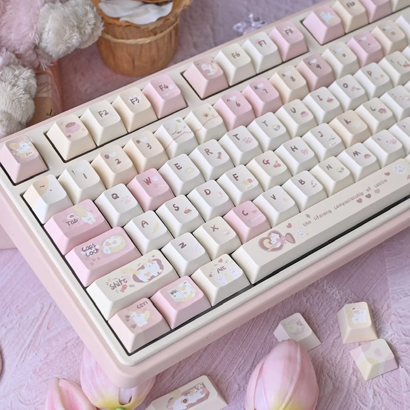 Teclas de cereza rosa, Material Pbt con tema de Karami fresco, teclas de teclado mecánico personalizadas, 137 teclas para Aulaf75/F99 - imagen 2
