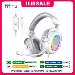 FIFINE RGB Gaming Headset with 7.1 Surround Sound/3-EQ/MIC,Over-ear Headphone with In-line Control for PC PS4 PS5 Ampligame-H6W