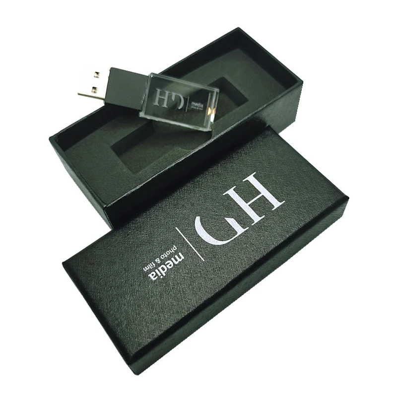 Unidad flash de alta velocidad USB3.0 de cristal de metal negro con logotipo de impresión en color personalizado gratis y caja negra de 8GB 16GB 32GB 64GB 128GB - imagen 5