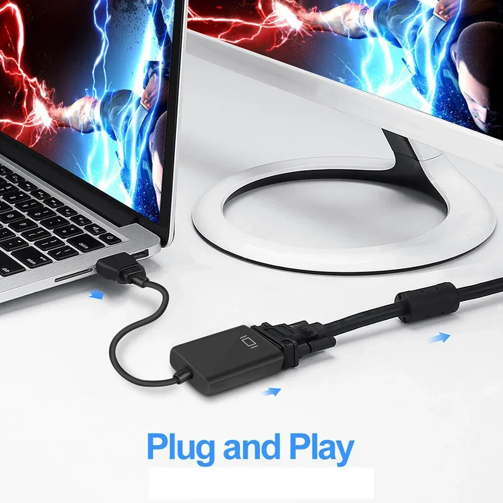Adaptador HD 1080P compatible con HDMI a VGA, convertidor de Cable Digital analógico compatible con HDMI macho a hembra VGA para PC, portátil y tableta - imagen 2