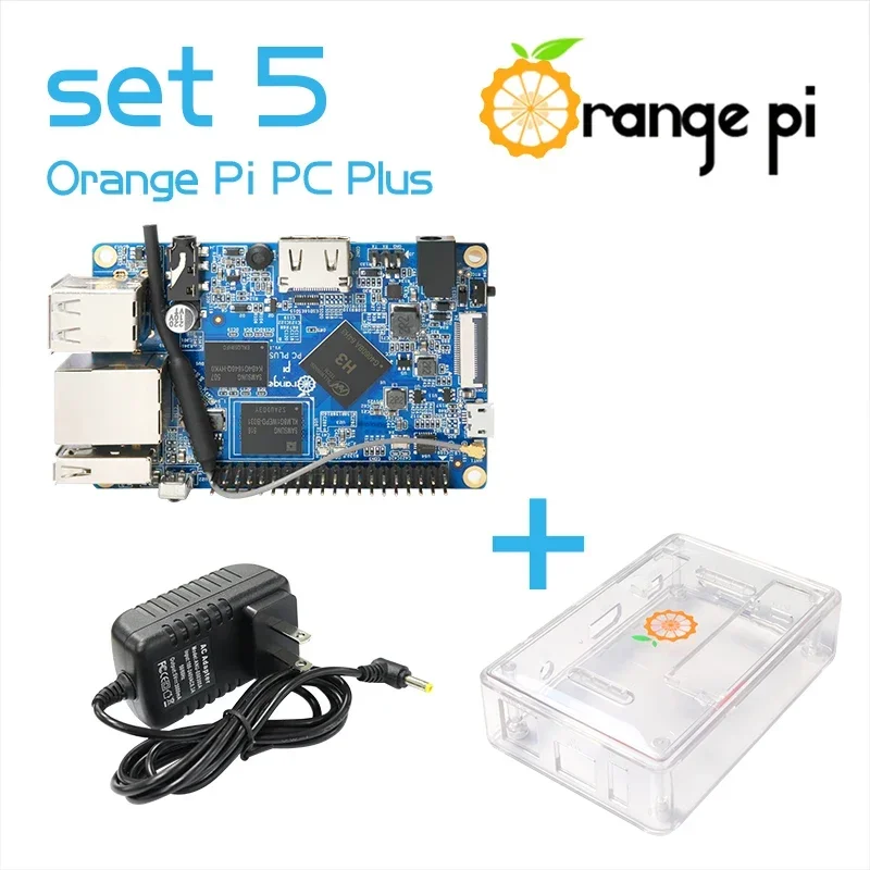 Orange Pi PC Plus + Caja ABS transparente + Kit de fuente de alimentación Execución Android 4.4 Ubuntu Debian Image