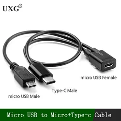 Adaptador MicroUSB Hembra a USB-C Macho 2 en 1 Cargador Cable