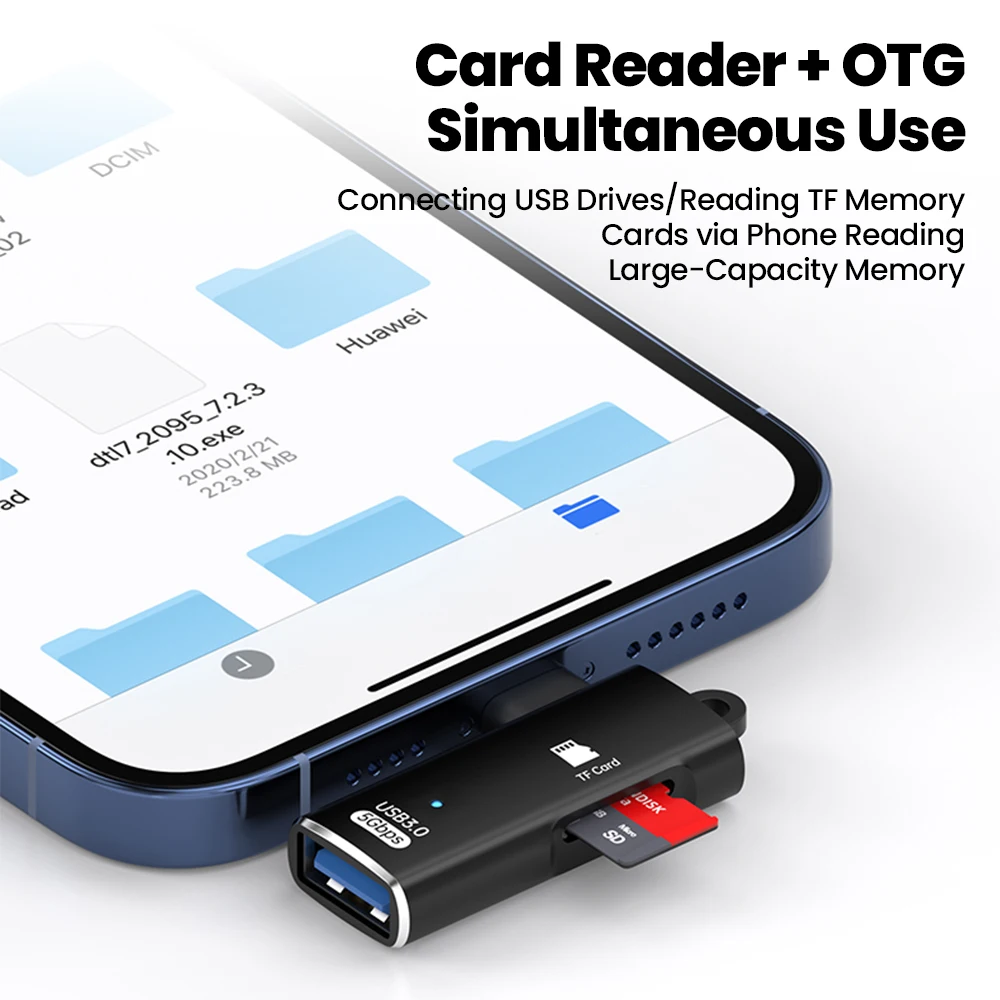 Adaptador 2 en 1 tipo C OTG, tarjeta de memoria tipo C a TF, lector de tarjetas OTG, convertidor de transferencia de datos USB3.0 para iphone 15 16, tableta portátil - imagen 2