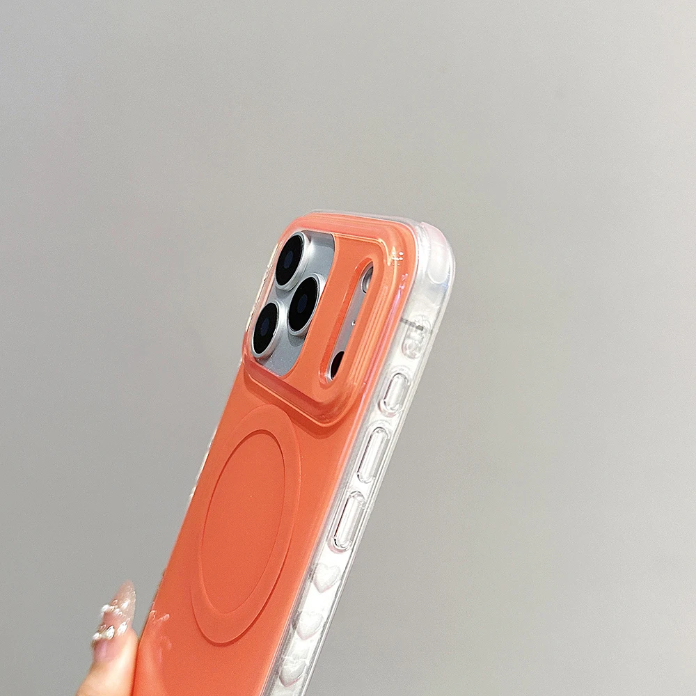 Funda de teléfono magnética de Color sólido naranja Simple para IPhone 13, 14, 15, 16, 17, 17pro, 17ProMax, Funda protectora de carga inalámbrica - imagen 5